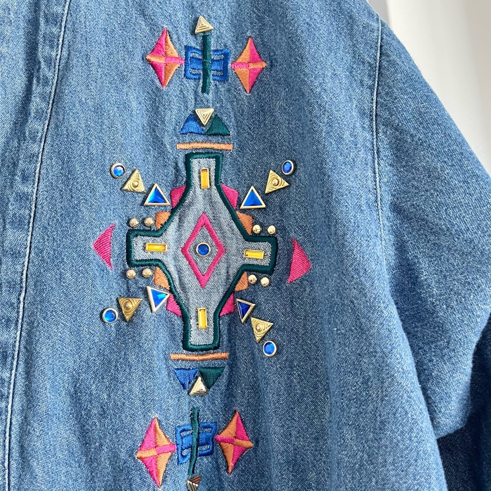 Vintage Saint Germain Paris Funky Embroidered Jean Jacket Size XL - Picture 4 of 13